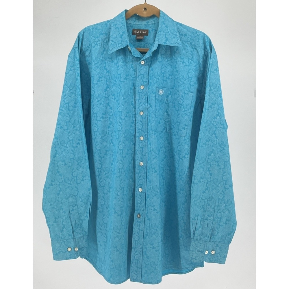 Ariat Western Button Down Dress Shirt Mens Large Tall Paisley Long Sleeve Cotton
